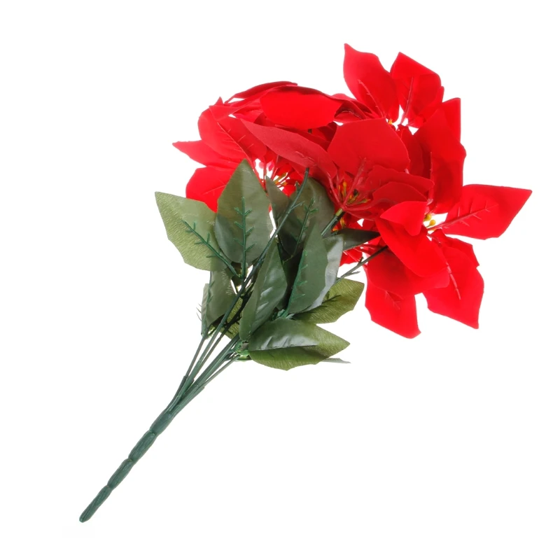 ประดิษฐ์ผ้าไหม Poinsettias ดอกไม้กลางช่อดอกไม้ตกแต่งบ้านคริสต์มาส DropShipping