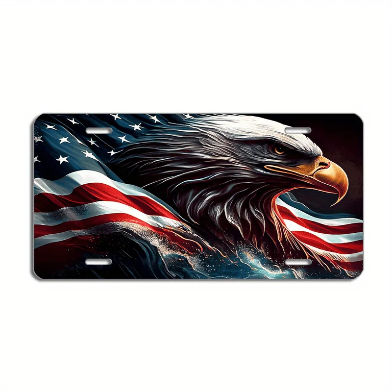 2D Flat National Flag License Plate - Patriotic Car Decoration with Star Pattern,Durable Metal Plaque,Suitable for All Vehicles