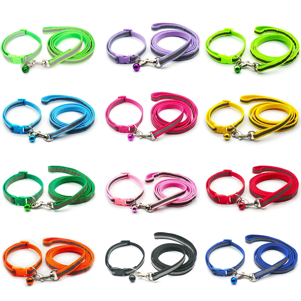 24Set Adjustable Reflective Collars With Leash Cat Traction Rope Outdoor Dog Walking Anti-Lost Pet Lead Supplies