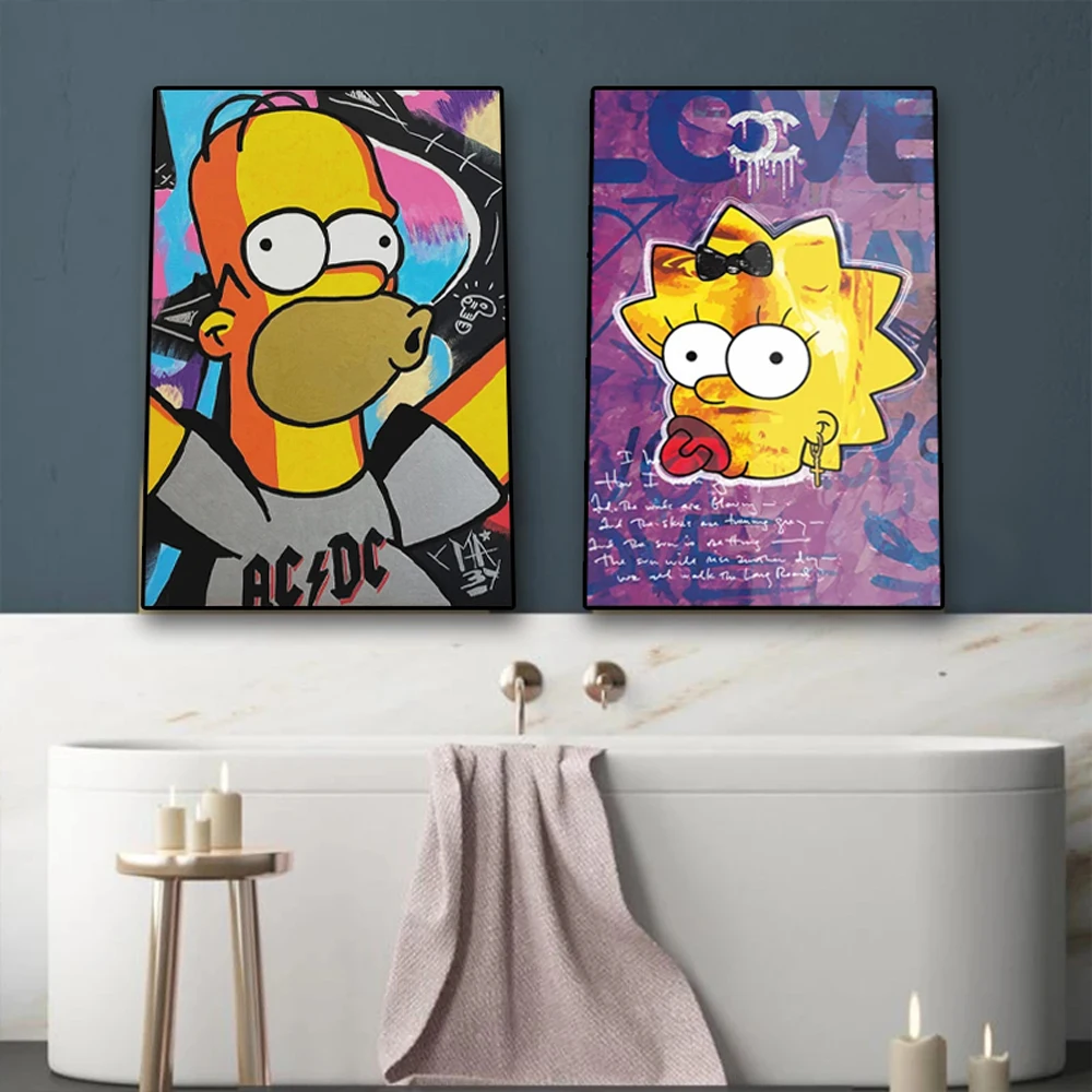 Disney-Simpsons Cartoon Poster Canvas Painting, Graffiti Paredes Arte, WC, Banheiro, Sala de estar, Home Decor, Pinturas, Presente Crianças