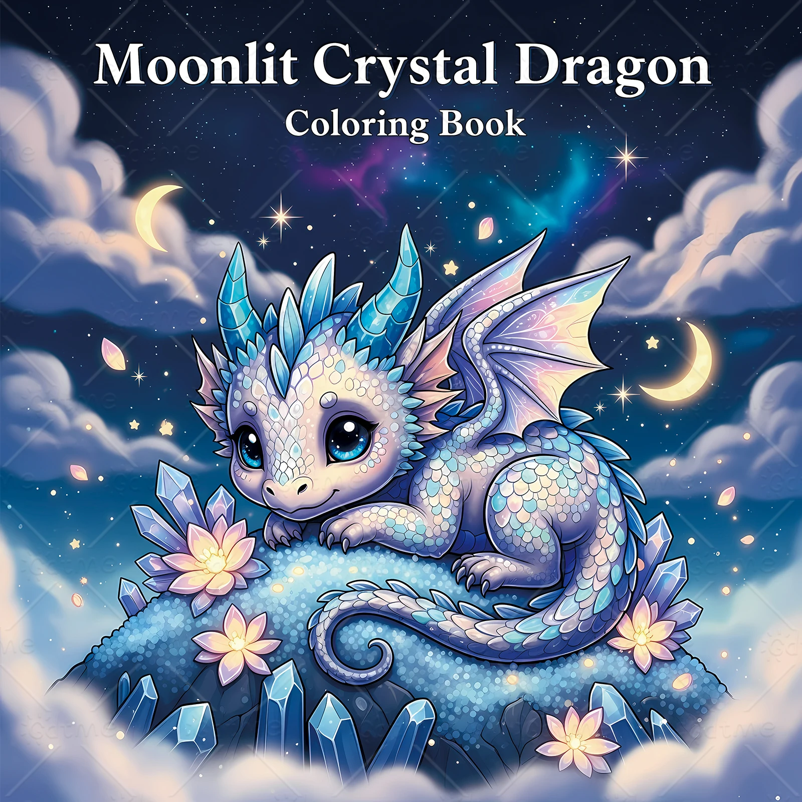 Libro para colorear de dragón de cristal con luz de luna para adultos, 24 páginas, libro educativo de dibujo de pintura DIY para niños, regalo ideal para familiares o amigos