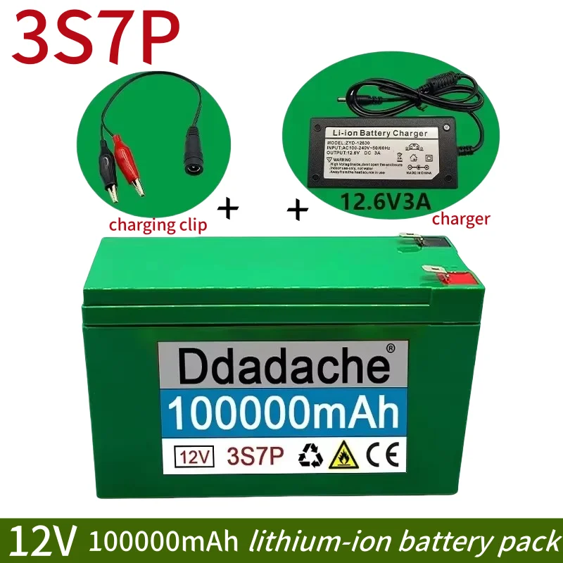 

New12V 3S7P lithium-ion battery pack 100Ah, large capacity,for electric scooter,outdoor lighting,sound storage battery+charger