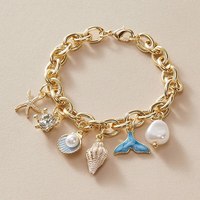 Starfish Shell Conch Bracelets For Women Imitation-pearl Gold-color Chain Bracelet Bangle Ocean Wristband Summer Beach Jewelry