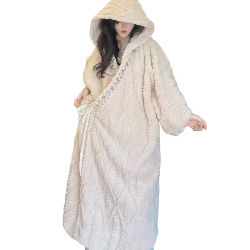 Ropa de dormir de lana Coral para niñas, albornoz de princesa con capucha, pijamas sueltos, ropa de ocio, dormitorio, baño, ropa familiar, capa, prendas de vestir exteriores