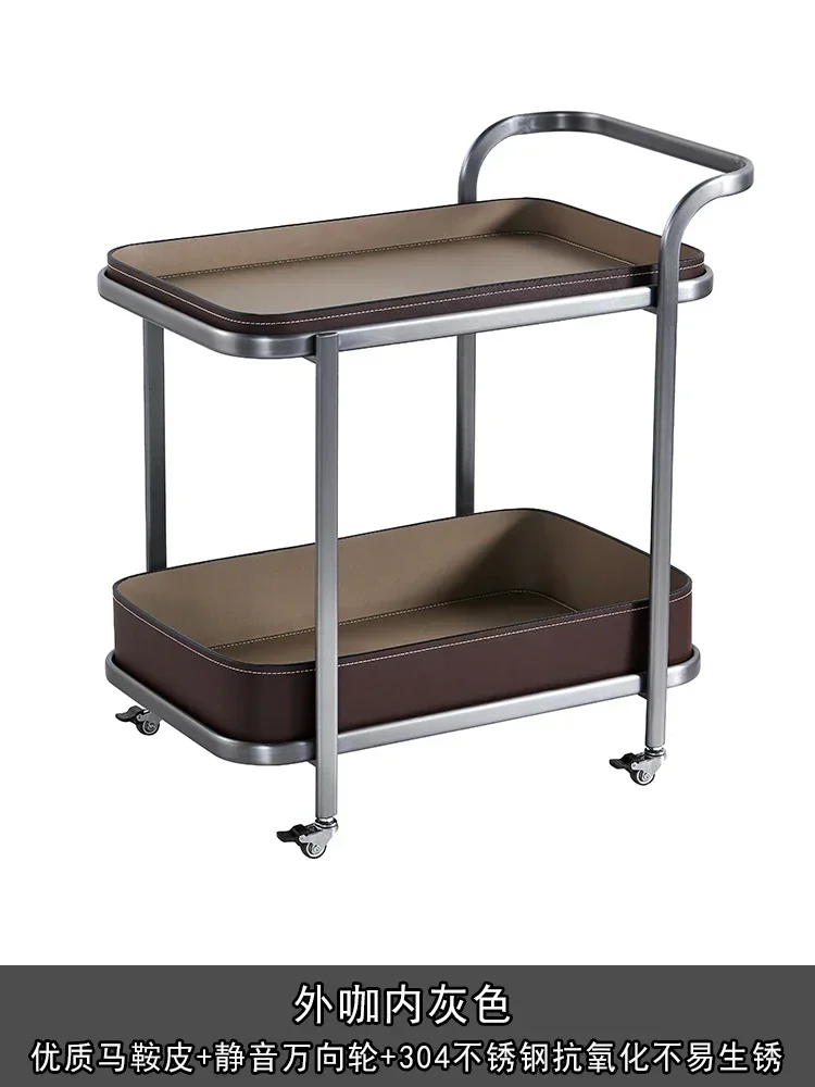 أريكة جلدية إيطالية فاخرة وخفيفة الوزن متحركة بجانب قليلة مع عجلات لغرفة المعيشة وطاولة قهوة منزلية من الفولاذ المقاوم للصدأ #6