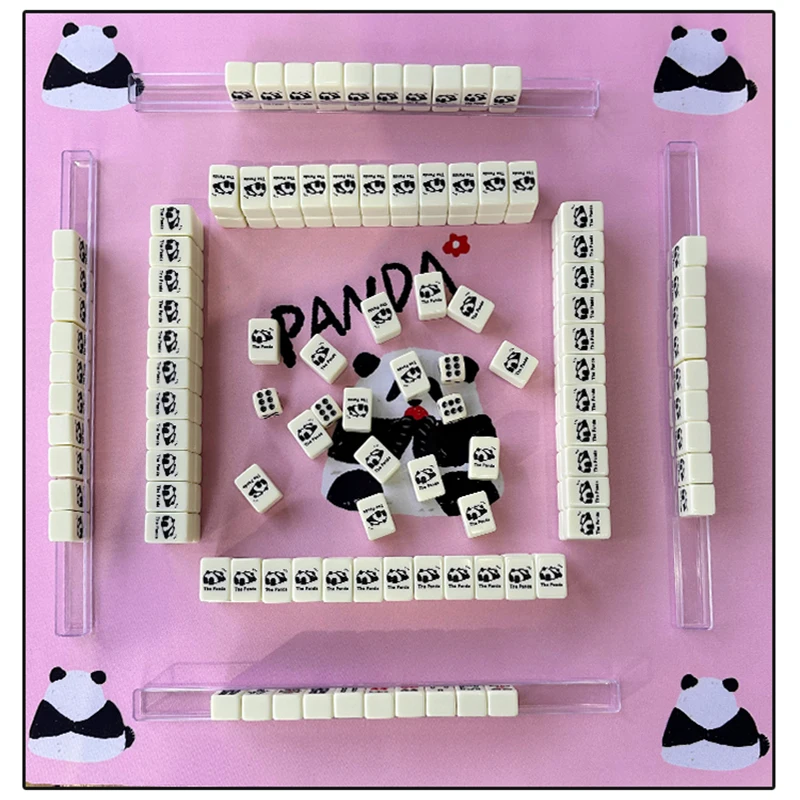 Mini Portable Travel ivory color Panda Lovely 26/30mm Home Hand Playing Mahjong 144pcs travel Funny Family Table Board Game MJ39