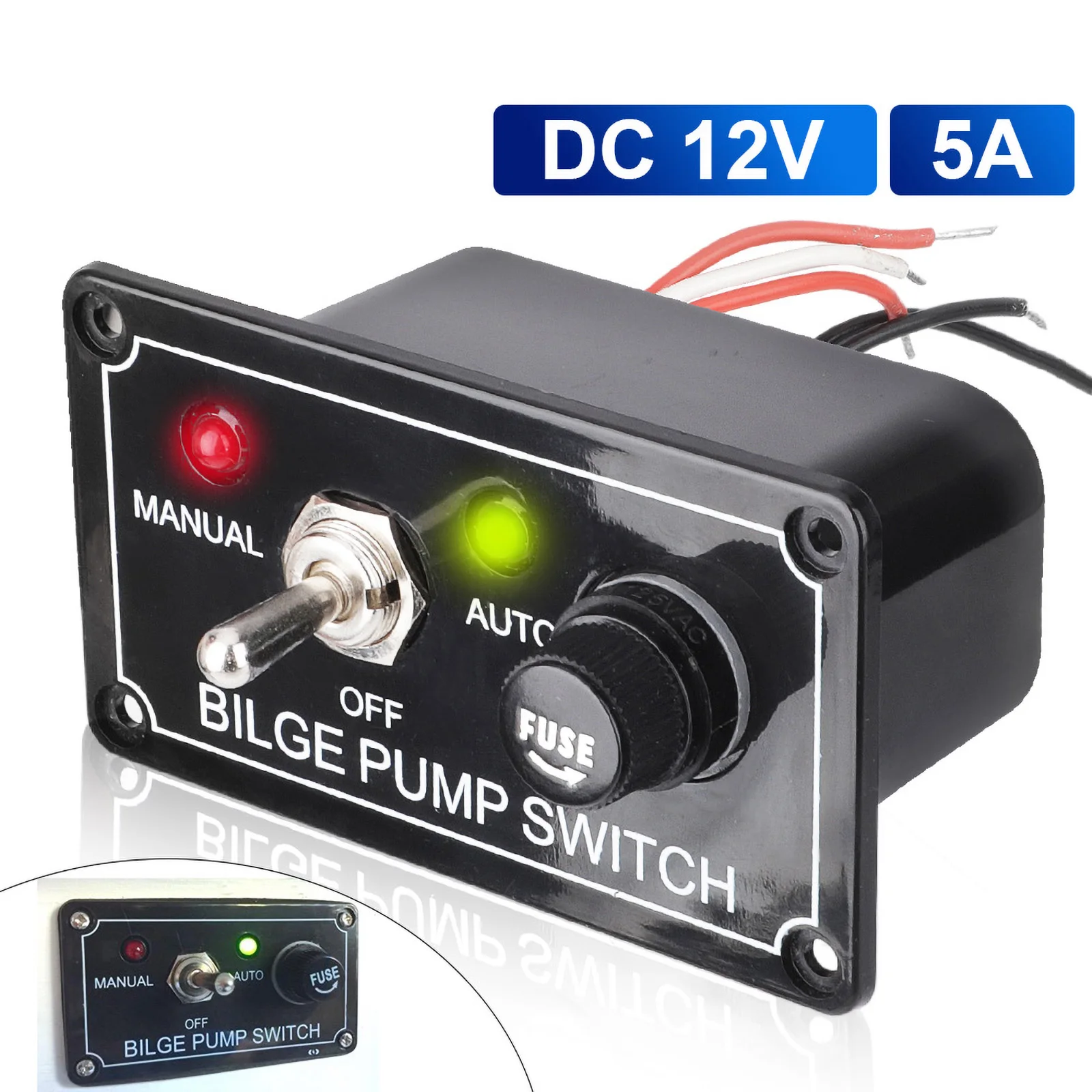 12V 5A DC Marine Bilge Pump Control Switch Panel 3 Way 3 Positions Manual/Off/Auto With Fuse LED for Yacht Camper Truck Boat RV