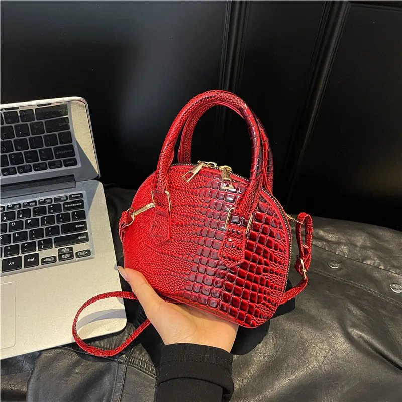 حقيبة كتف ريترو أنيقة 2025 جديدة للنساء، محفظة كروس فاخرة بنمط التمساح، حقيبة شل عصرية لجميع المناسبات #4