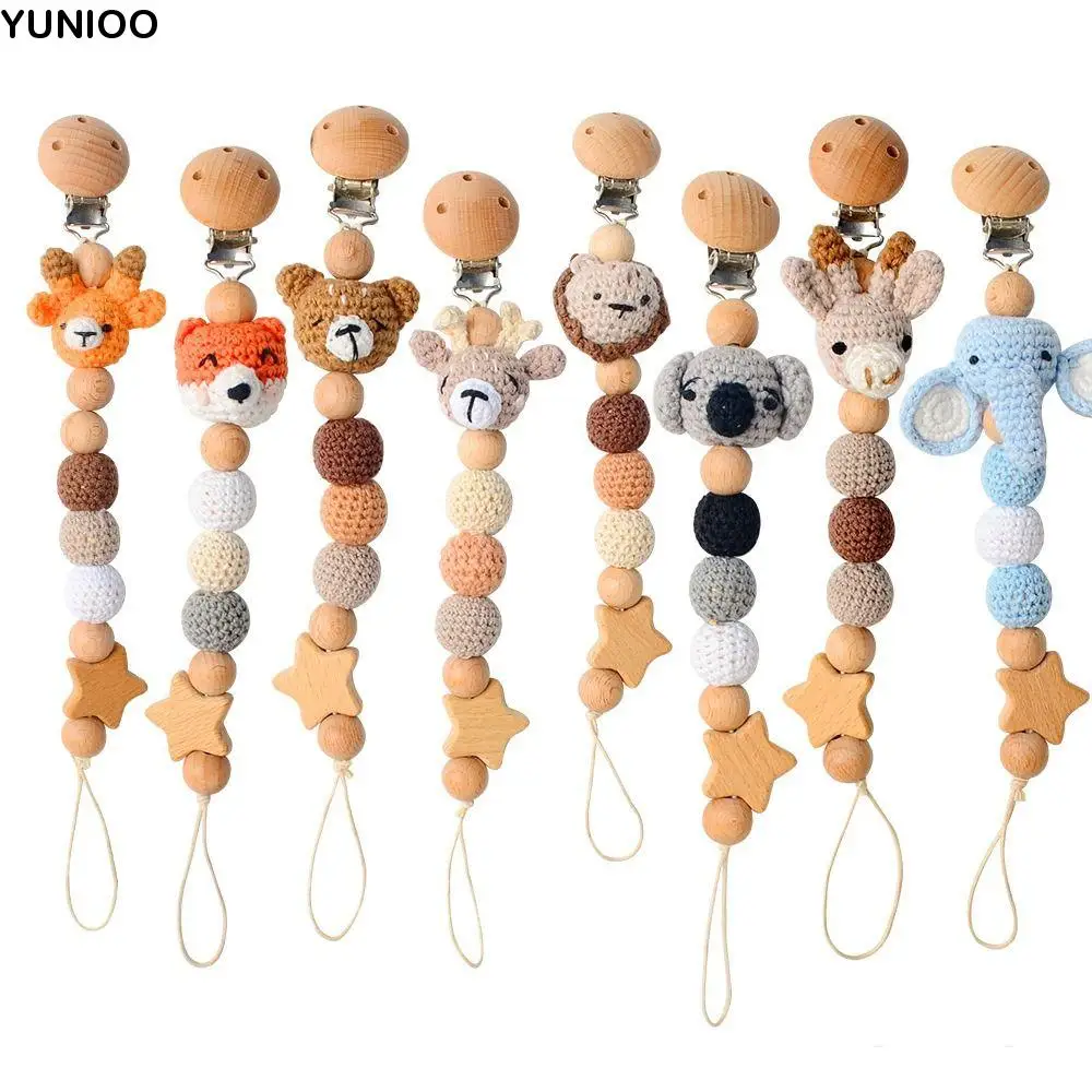 

Holder Wood Dummy Clips Baby Pacifier Chain Crochet Animal Pacifier Clips Baby Teether Toys Straps Pacifier Holder Clips