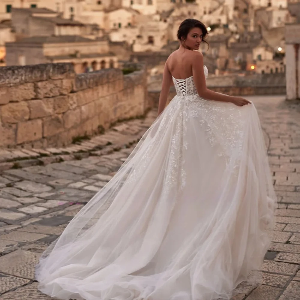 Shiny Beads Sequins Lace Wedding Dresses Western Garden Country A-Line Bridal Gowns With Detachable Shawl Vestido De Novia