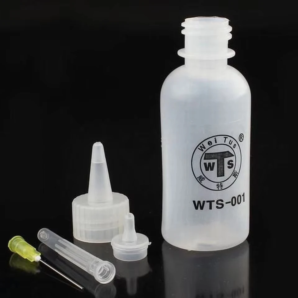 Butelka z dyszą igłową 50ml WTS-001, precyzyjna kontrola kroplowania, ergonomiczna konstrukcja do wyciskania, do naprawy PCB telefonów, lutowania, majsterkowania. — zdjęcie 3