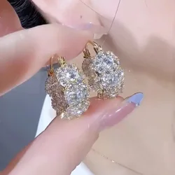Fashion Trend Unique Design Elegant Exquisite Light Luxurious Zircon Hoop Earrings For Women Jewelry Wedding Party Premium Gift