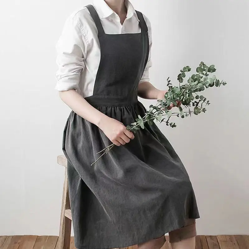 Nordic Simple Florist Apron Cotton Linen Gardening Coffee Shops Kitchen Aprons For Cooking Baking Restaurant Apron Pinafore