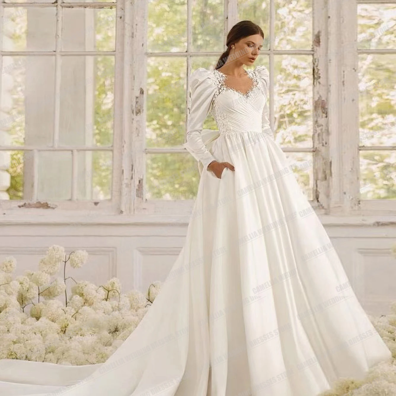 Magnifiques robes de mariée chérie scintillantes pour femmes, ligne A, sexy, élégantes, manches longues, satin, fête, patients, quel que soit, éducatif, 2024