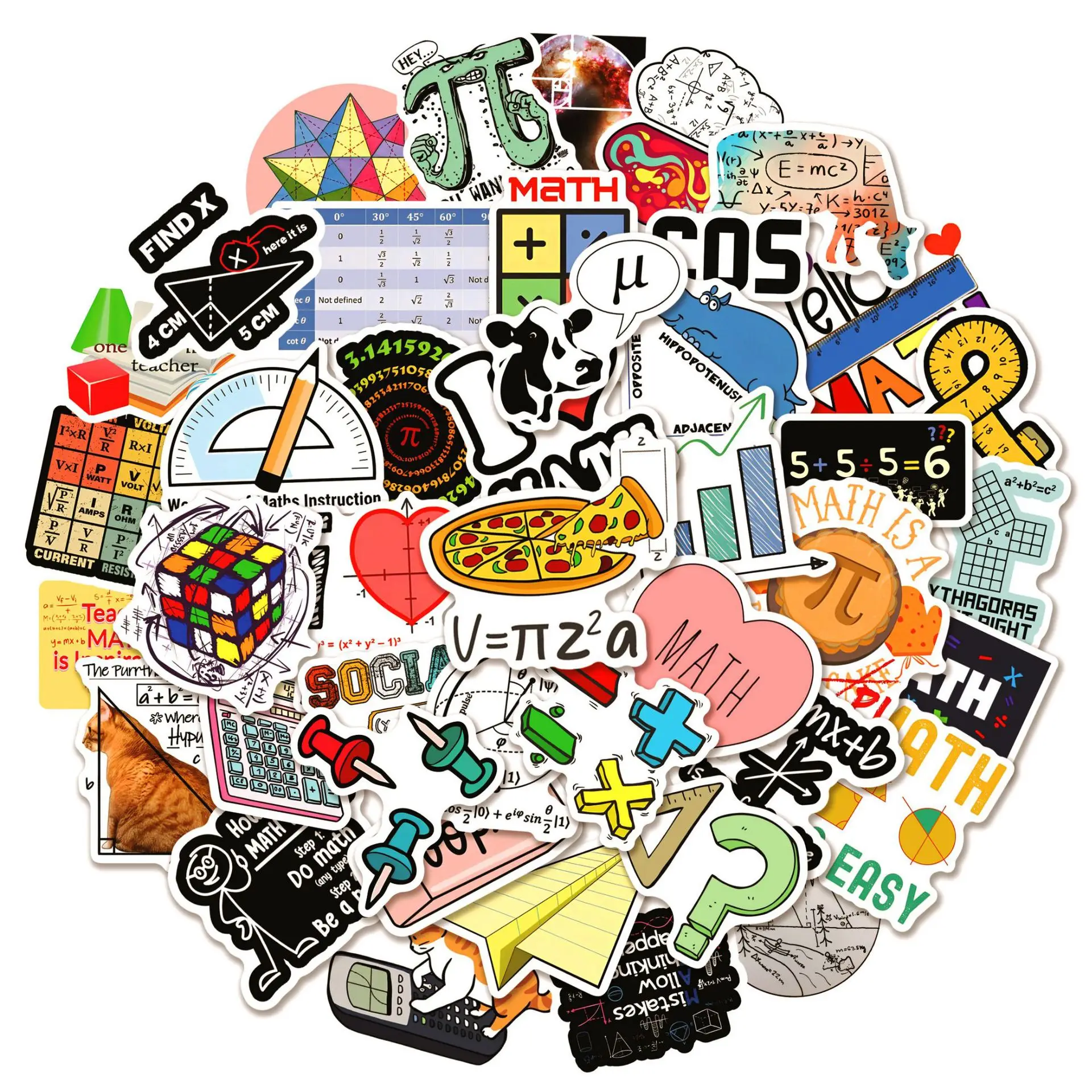 50 Pcs I Love Math Sticker for DIY Wall Luggage Laptop Bicycle Book Phone Car Stickers