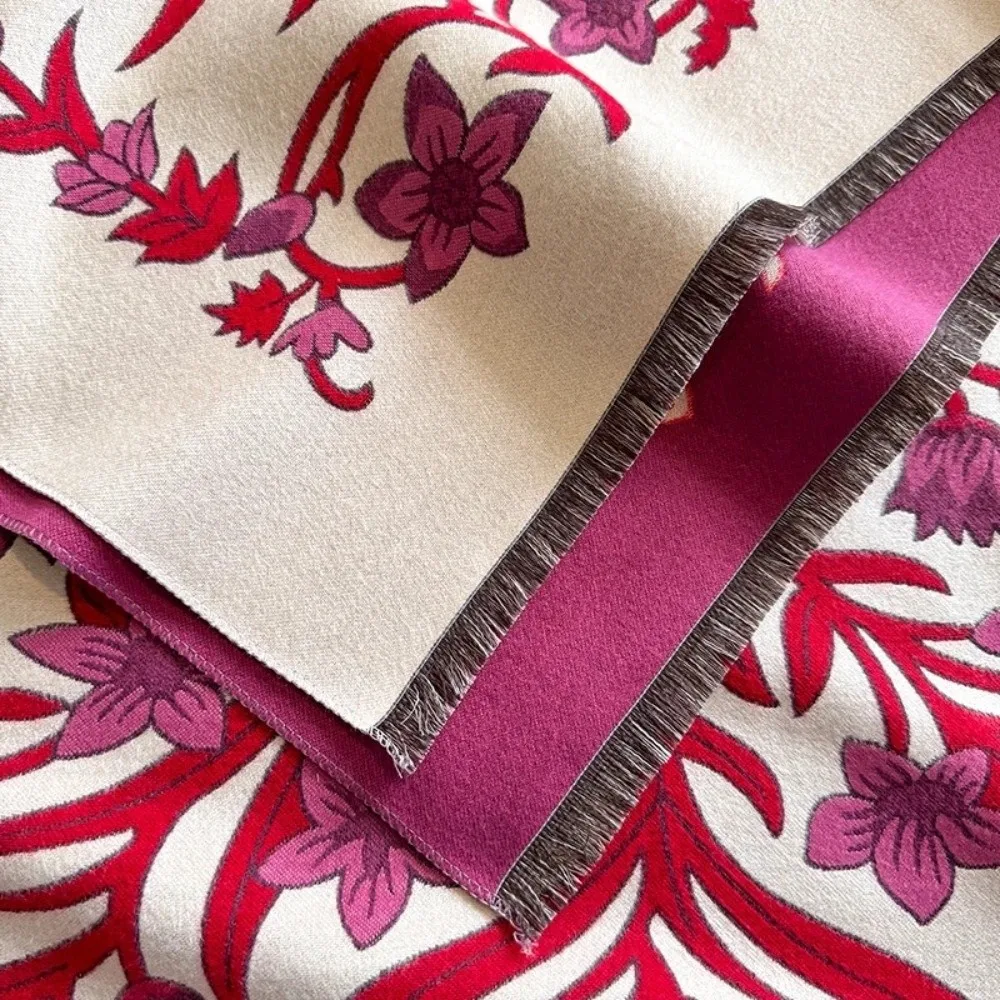 

Элегантная двусторонняя шаль из пашмины с кисточками, жаккардовое одеяло с цветочным принтом, шарф, толстая теплая ветрозащитная зимняя шаль для холодной погоды