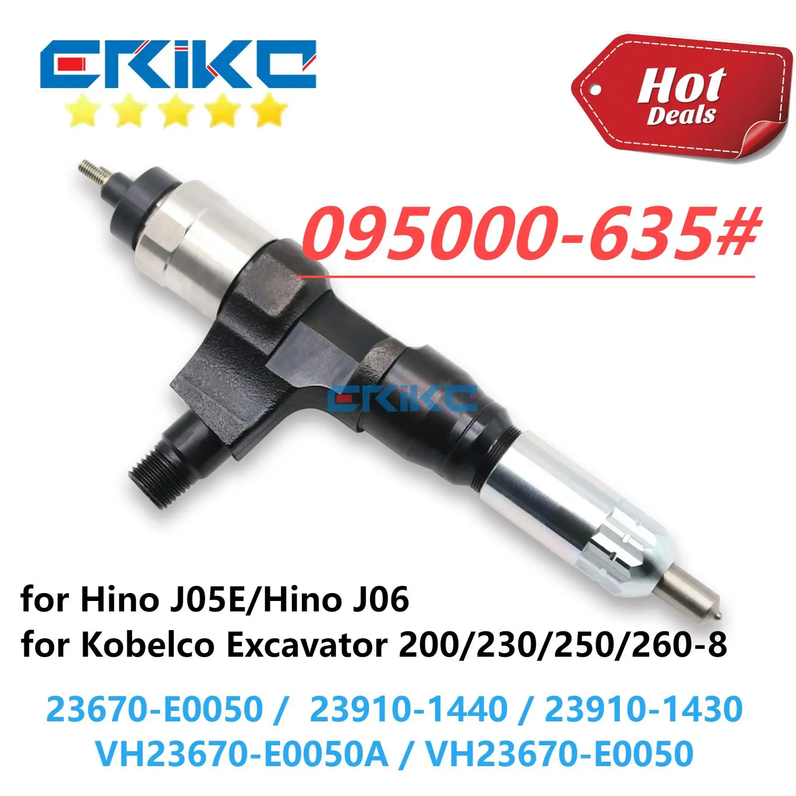 095000-6350 Diesel Fuel Injector 23670-E0050 095000-6351 For Auto Hino Kobelco Excavator 23910-1440  VH23670-E0050A