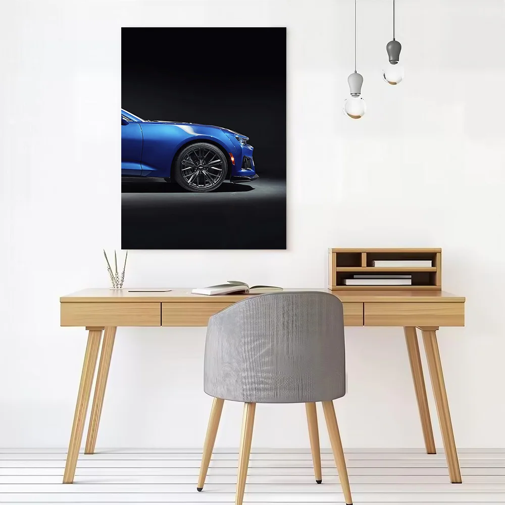 Blue Sports Car Camaro Canvas Poster Customizable Pictures Wall Art Canvas Painting for Aesthetic Decoration Living Room Home