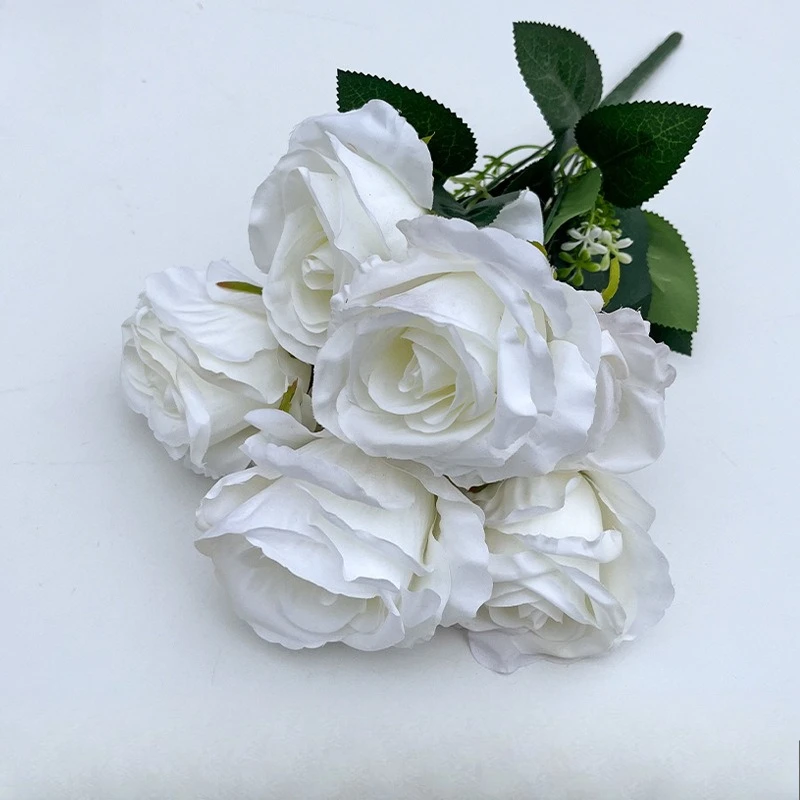 10 Stück Künstliche Aus-Rosen Bündel Seidenblumen DIY Fotografie-Requisiten Hoteldekoration Flache Rose Simulierte Weiße Blume – Detail 3