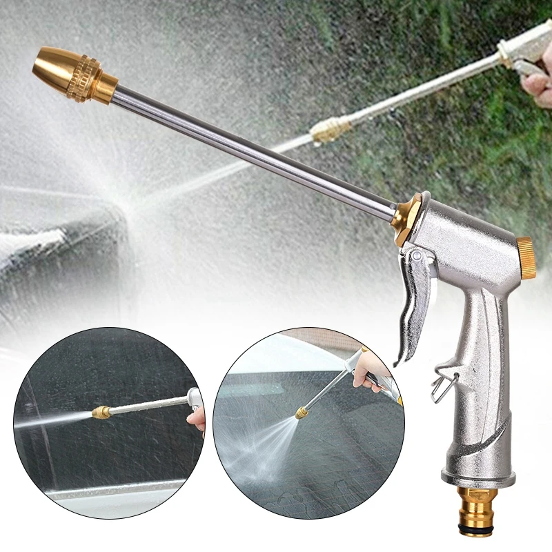 Hose Nozzle Spray Adjustable Cleaning Tools Car Wash Water Gun Copper-plated Nozzle Thick Long Rod Automobile High-pressure