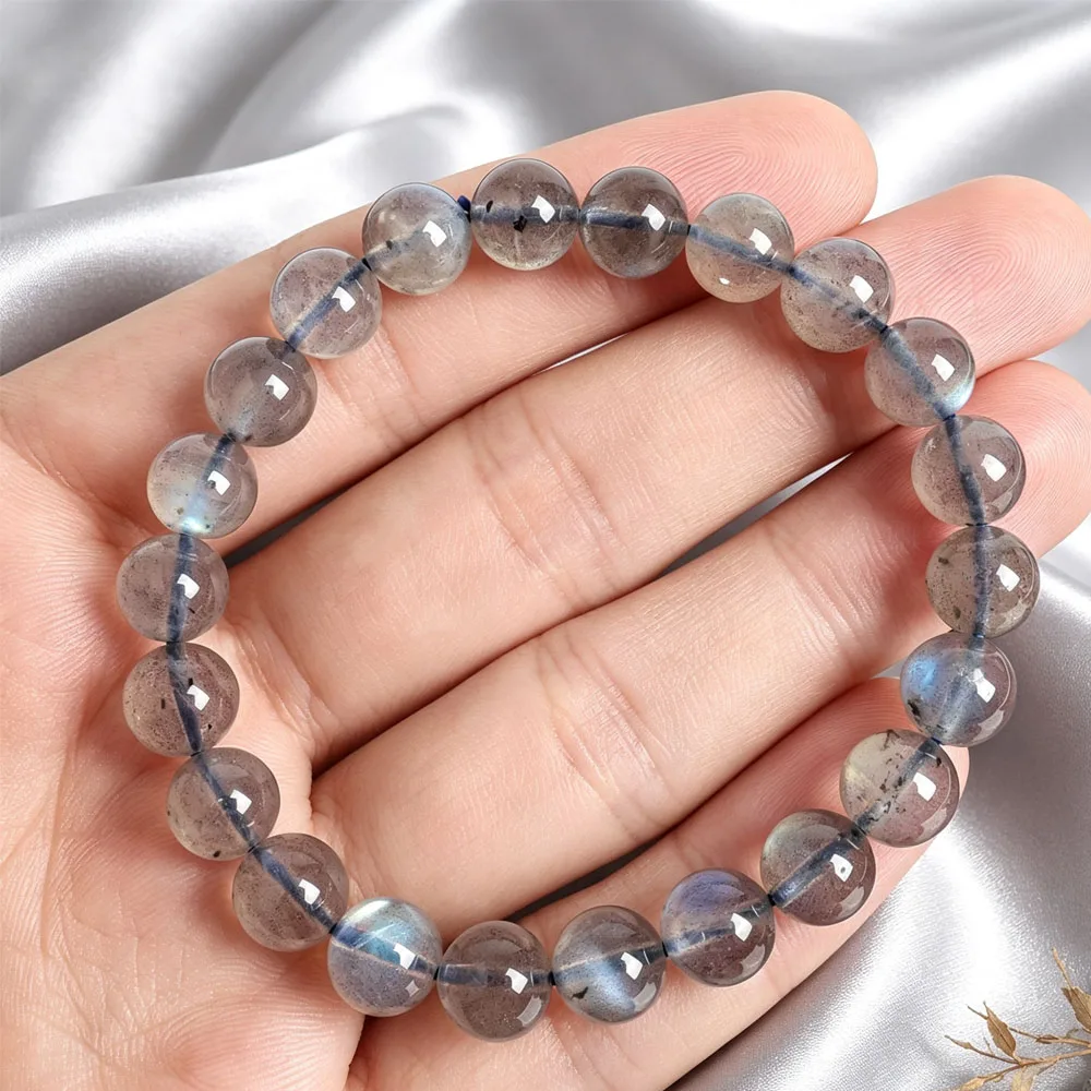 Grey Labradorite 8mm Round Beads Bracelet Energy Crystal Jewelry Reiki Healing Amulet Shield Negative Energy Unisex Fine Gifts