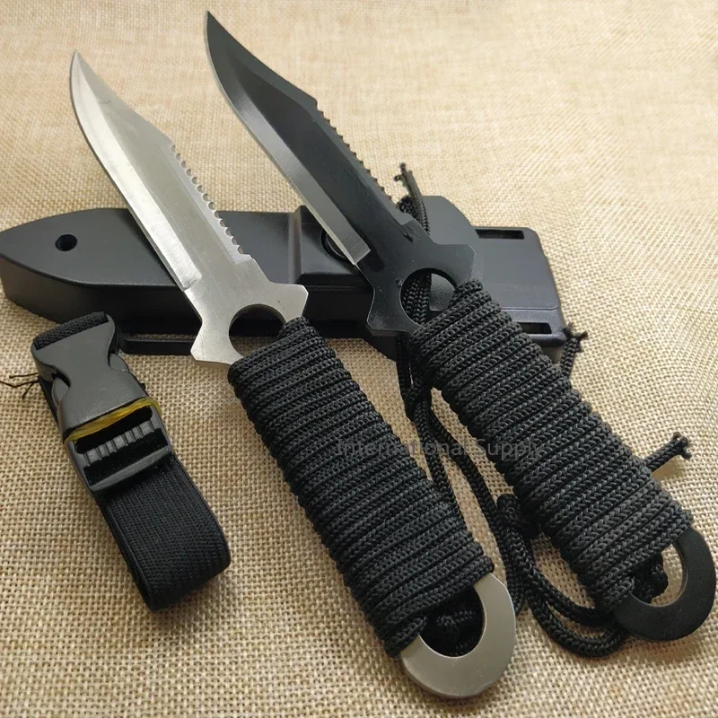 Tactical Fixed Blade 7CR14Mov Blade Steel Handle Outdoor Camping Survival Hunting Utility Knife Military Pocket Tool+ ABS Sheath