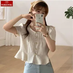 Ruffles Cute Peter Pan Collar Tops Blouse New Design 2025 Summer Preppy Style Women Chic Korea Casual Japan Girls Button Shirts