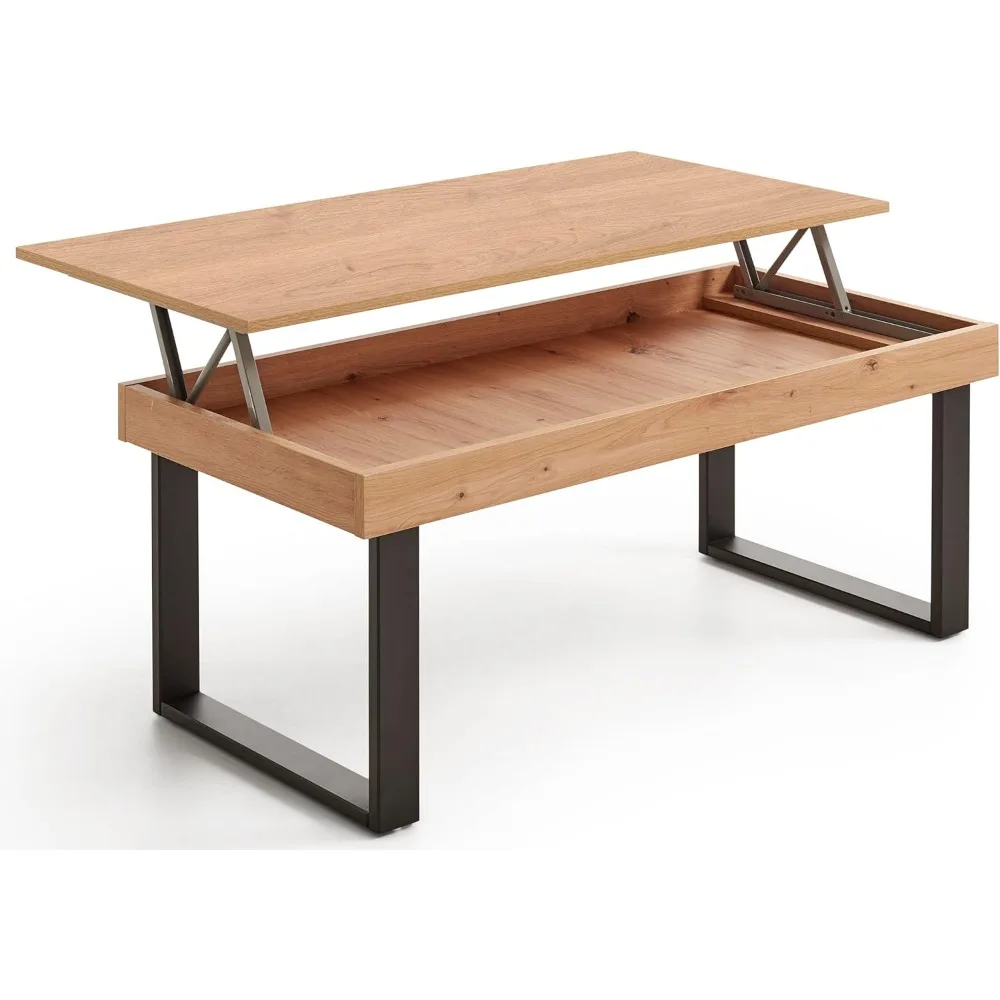 Mesa Centro Elevable Con Almacenaje، Color Mara Roble. ميديداس: 100 سم × 50 سم × 47 سم.