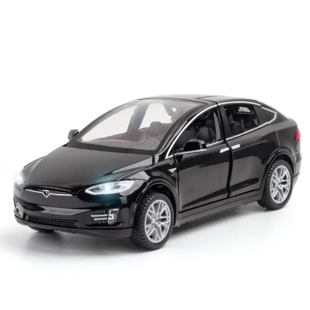 Modelo Tesla X de alta simulación para niños, modelo de aleación de Metal fundido a presión, luz de sonido de coche, Colección Pull Back, regalos de juguete A311, 1:32