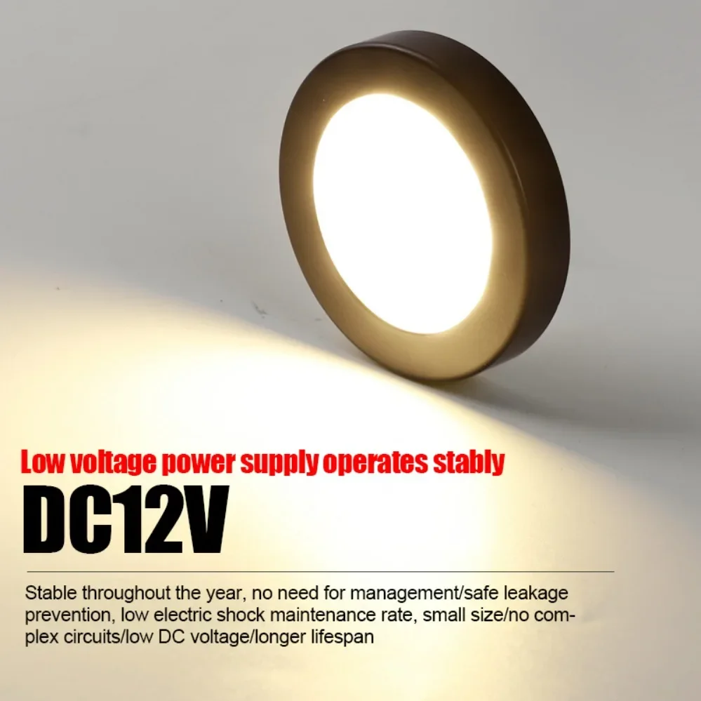 DC12V Mini Round LED Surface Mount Downlight Low Voltage Shockproof Safe Lamp Long Lifespan Cabinet Bedroom Showcase Lamp