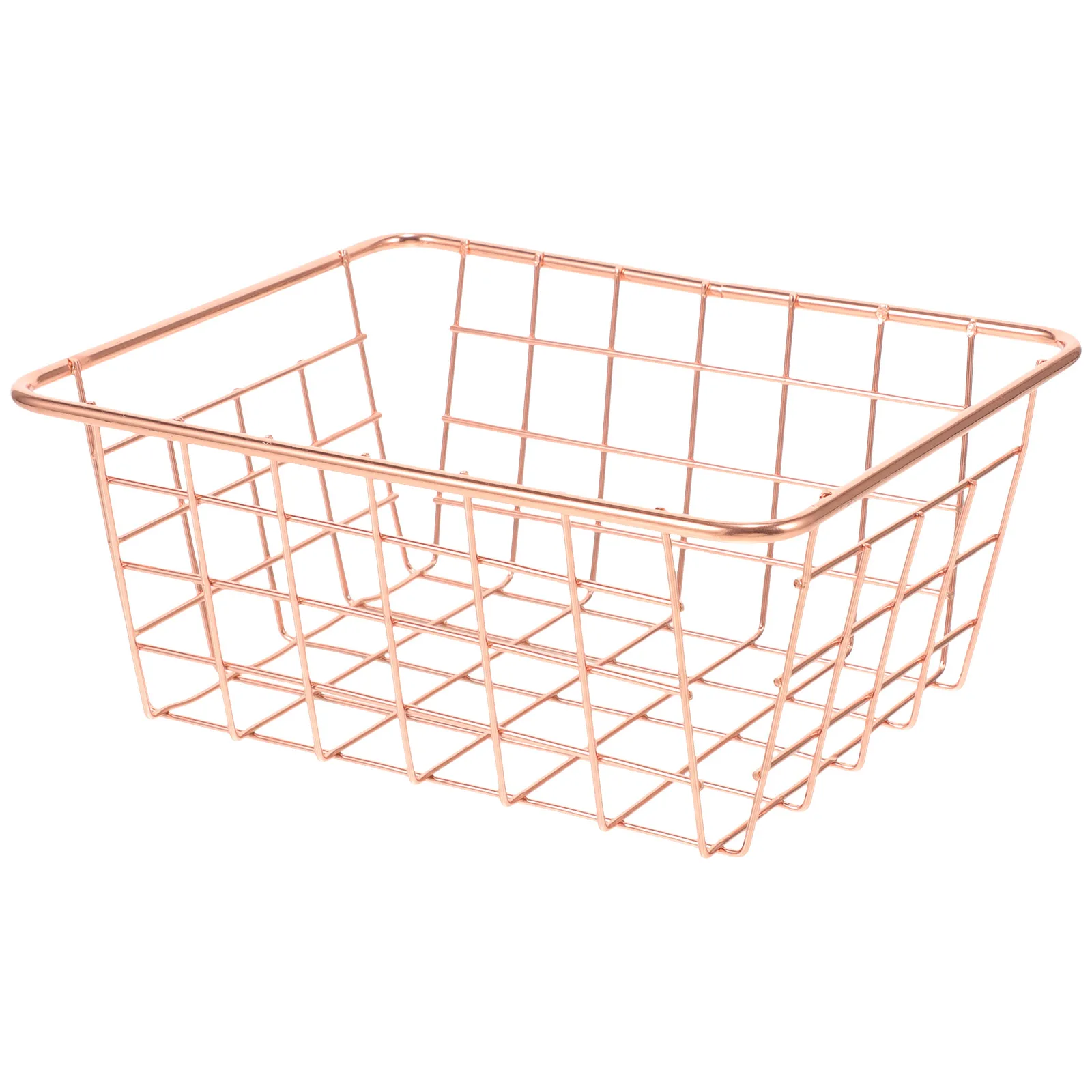 

Wrought Iron Storage Basket Organizer Kitchen Fruits Baskets Metal Desktop Snacks Rose Gold