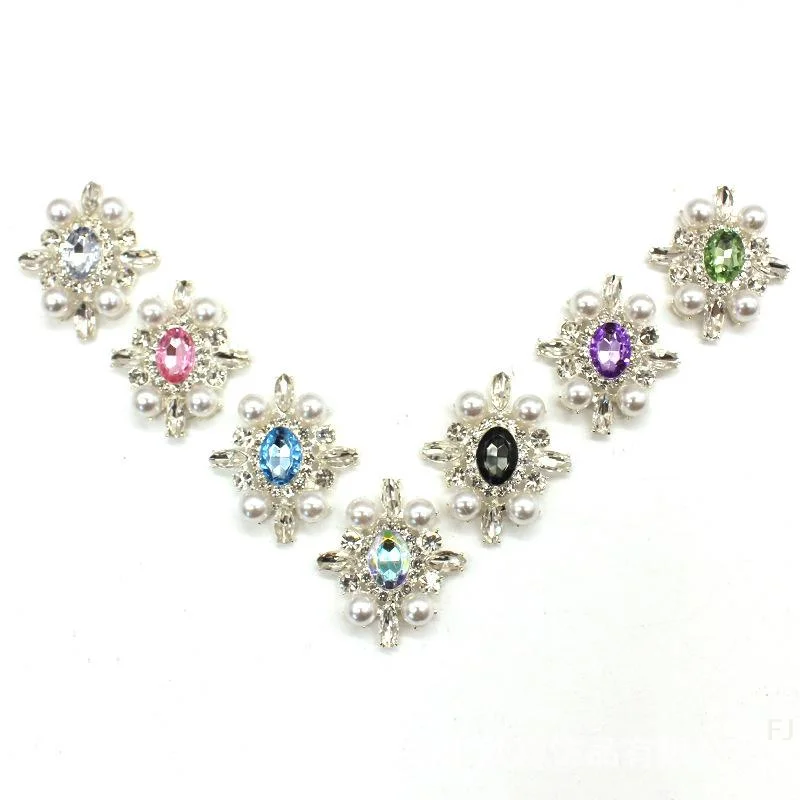 [YU] 35*40 مللي متر سبائك بيضاوية مسطحة القاع اكسسوارات الديكور اللؤلؤ حجر الراين زهرة لوحة DIY بها بنفسك الملحقات