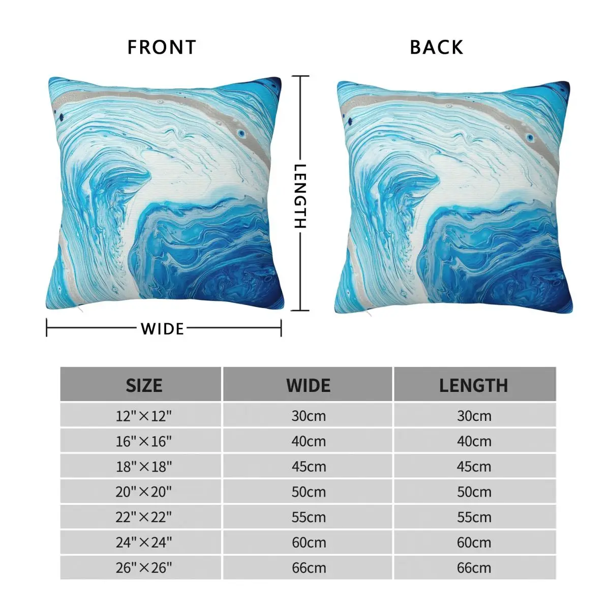 Fluid Blue White Silver Square Pillowcase Polyester Linen Velvet Creative Zip Decorative Pillow Case Bed Cushion Cover 18