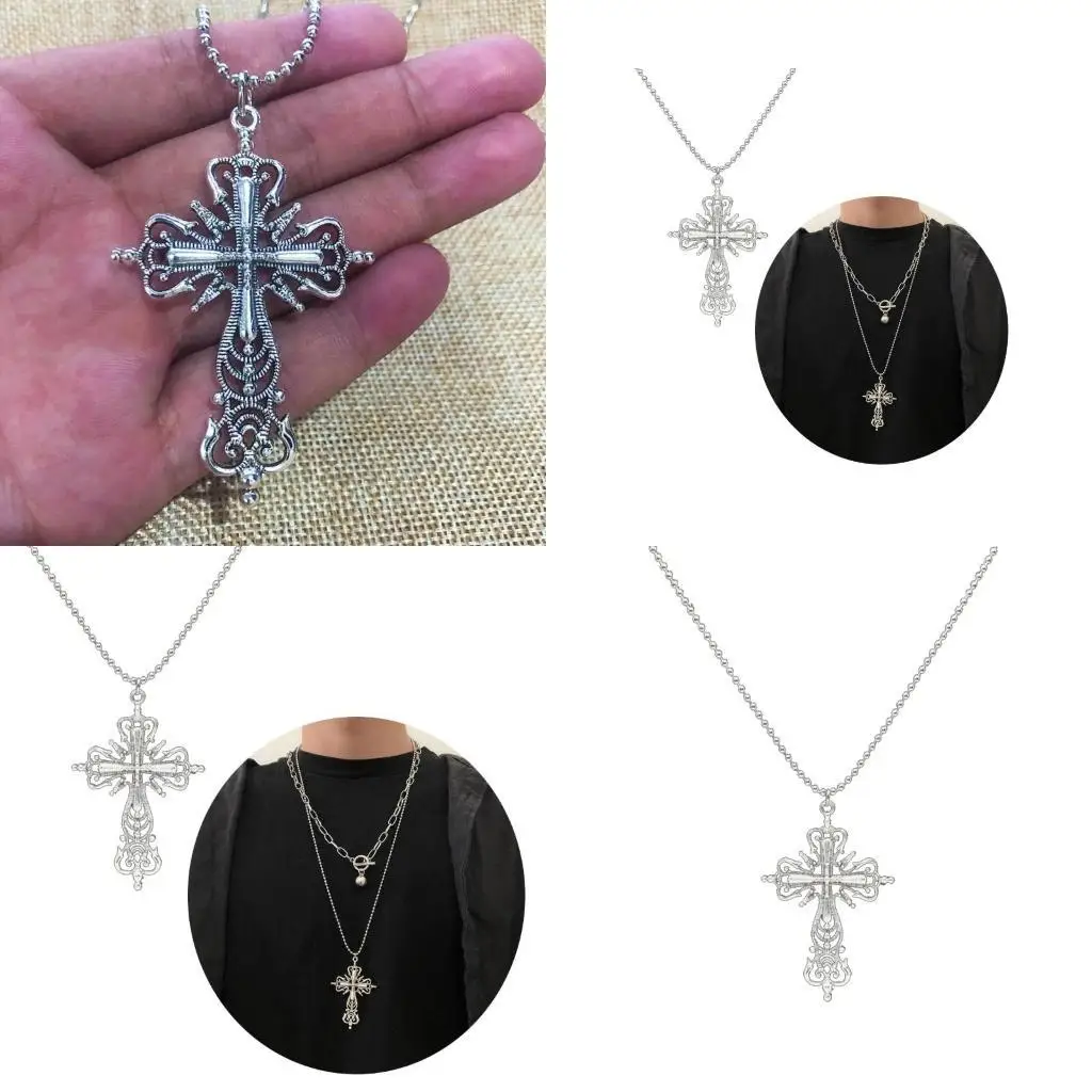 

31BB Large Detailed Pendant Necklace Silver Color Tone Gothic Punk Jewellery