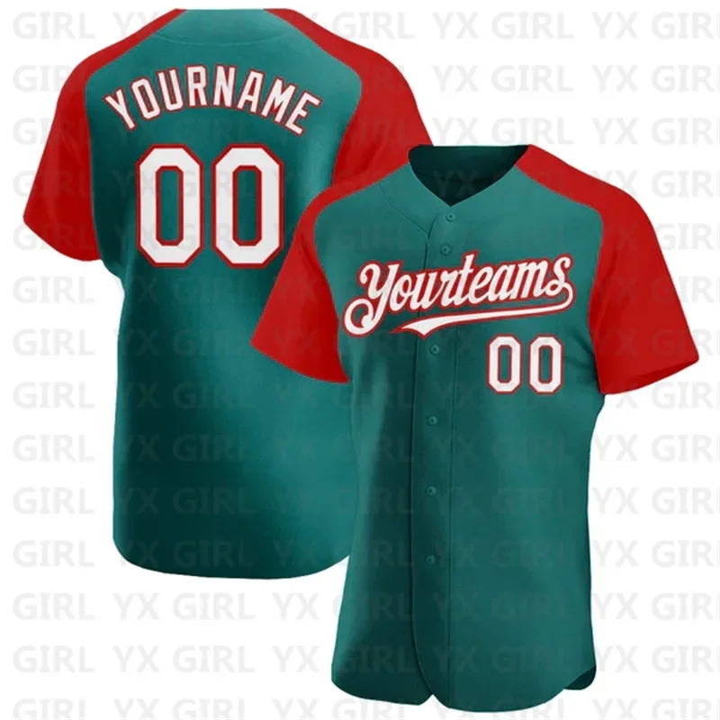 Custom Teal White-Red Authentic Raglan Sleeves Baseball Jersey 3D Printed Men Women Casual Shirts Sport Unisex Tops