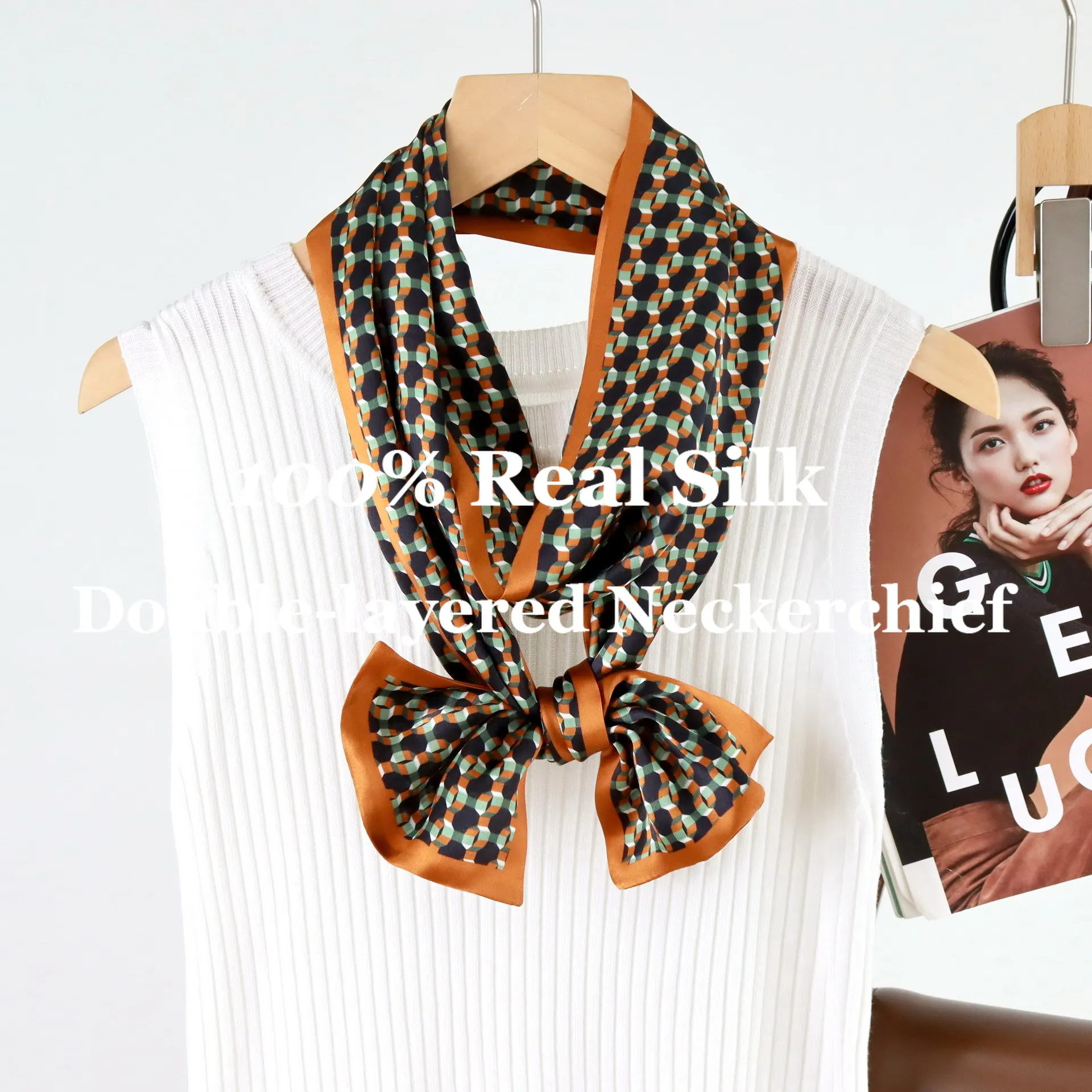 

2026 Versatile Long Skinny Neckerchief Narrow Silk Scarf Double Layer 100% Mulberry Silk Scarf Neck Hair Ribbon Tie Wrap Hijab
