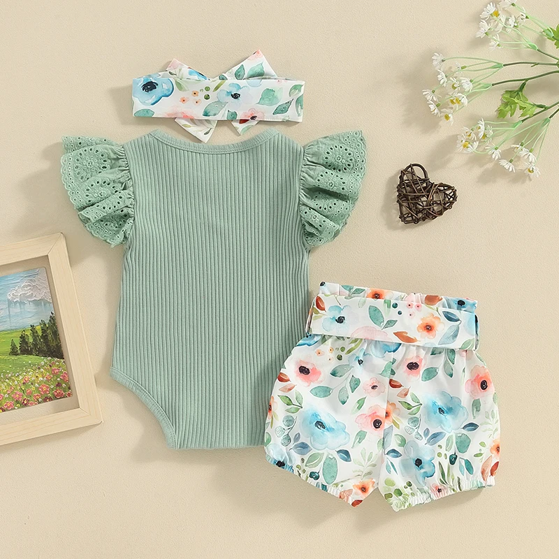 

Daddys Girls Baby Clothes Newborn Ruffle Ribbed Romper Top Floral Shorts Set Little Coming Home Summer Outfit