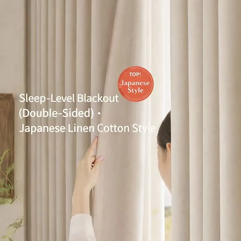 Japanese Style Thick Linen Cotton Blackout Curtains Heavy Fabric, UV & Sun Protection, Thermal Insulated Drapes for Living Room