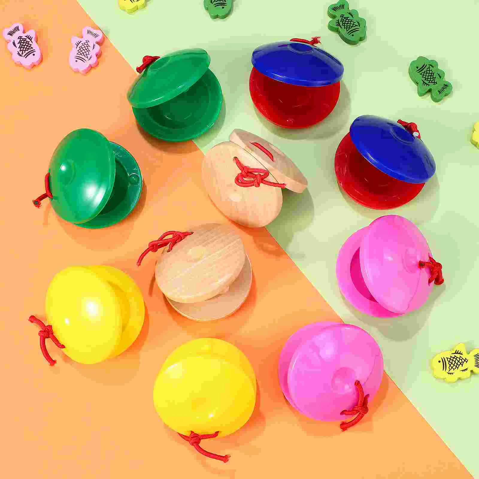 24 Castanets Musical Toys for Toddlers Baby Kids Preschool Educational Bright Color Wood Flapper Toy Unique Design Attract Kids