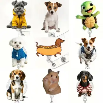 1 قطعة بكرة شارة قابلة للسحب على شكل كلب لطيف مع مشبك معدني،...