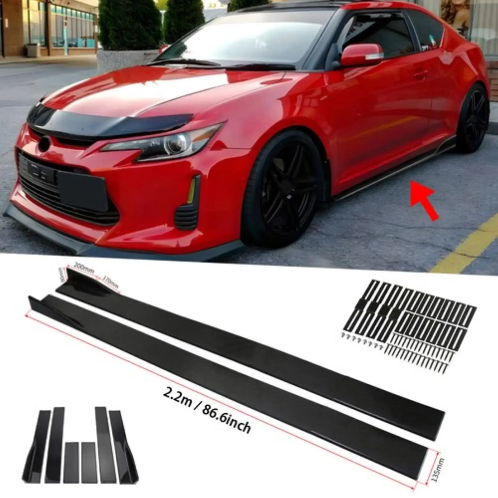 

Fit 86.6''Side Skirt Splitter Extension Rocker Panel Glossy For Scion TC 2005-2016