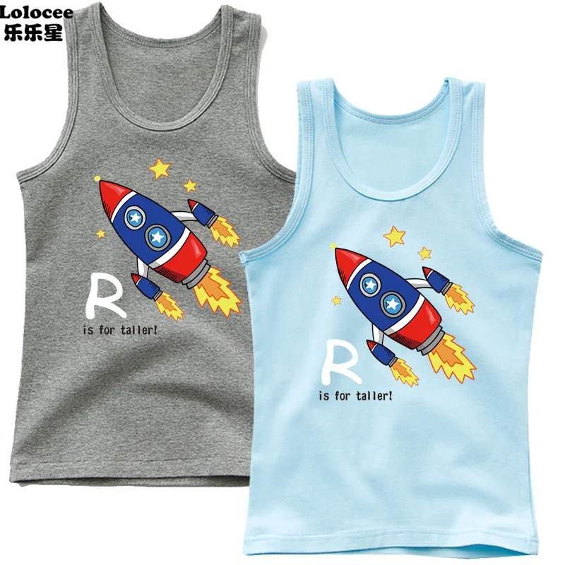 Kids Cotton Sleeveless T-shirt Funny Astronaut Graphic Print Tees O-Neck Casual Streetwear Unisex Spring Summer Tank Tops