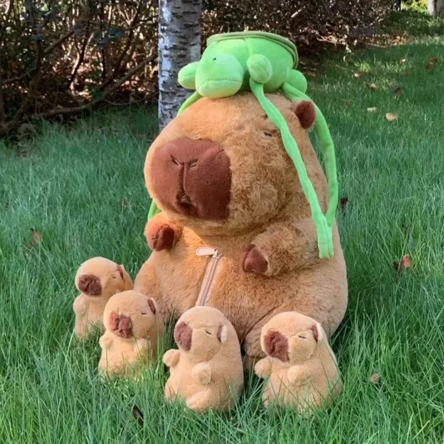 Capybara Plush Toy Set Mommy with 4 Little Capibaras Capibala Plushie Dolls Stuffed Animal Pillow Turtle Backpack Car Decor