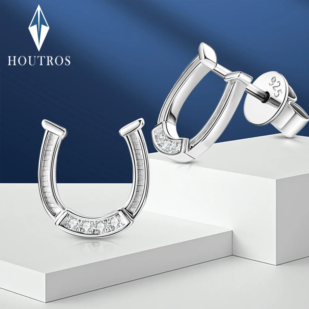 

D Color Moissanite Diamond Stud Earrings GRA Certified 925 Sterling Silver Plated 18k Gold Horseshoe Ear Studs for Women Jewelry