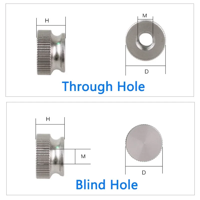 

10Pcs 304 303 Stainless Steel Knurled Thumb Nuts M3 M4 M5 M6 M8 High Step Head Blind Hole Through Hole Hand Tighten Fasteners