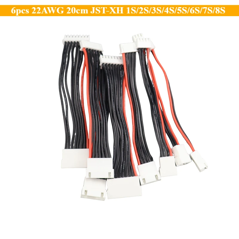 6pcs 22AWG 20cm JST-XH 1S/2S/3S/4S/5S/6S/7S/8S Lipo Balance Wire Extension Charged Cable Lead Cord for RC Lipo Battery Charger
