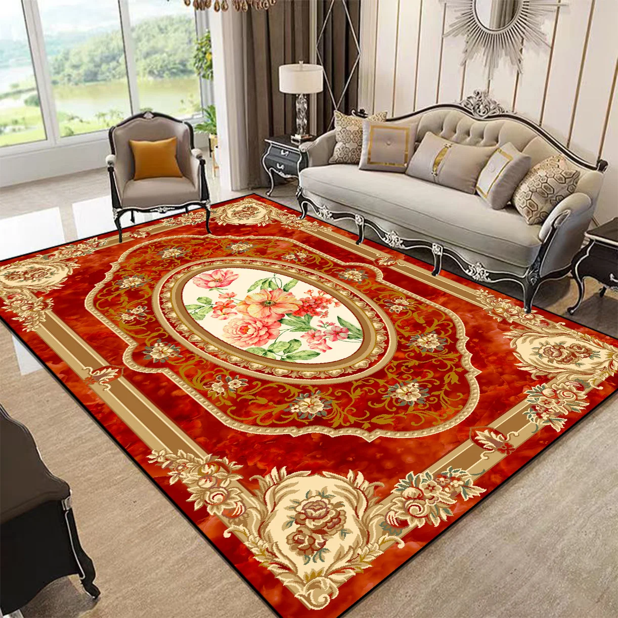 European Luxury Carpets Living Room Hall Sofa Area Rugs Luxurious Flower Decor Large Carpet Hotel Room Soft Floor Mat Washable