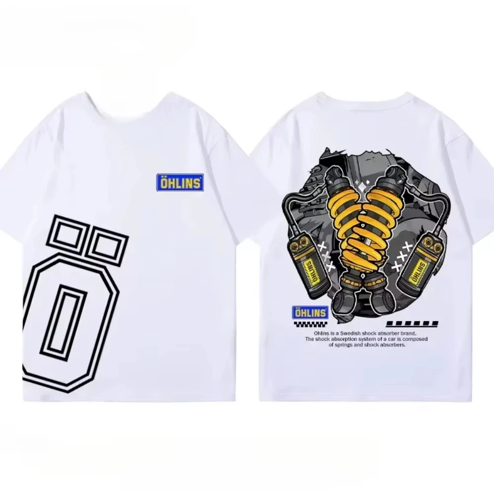 

Fashion pure cotton motorcycle shock absorber modified T-shirt casual trendy men and women riders trendy outer wear