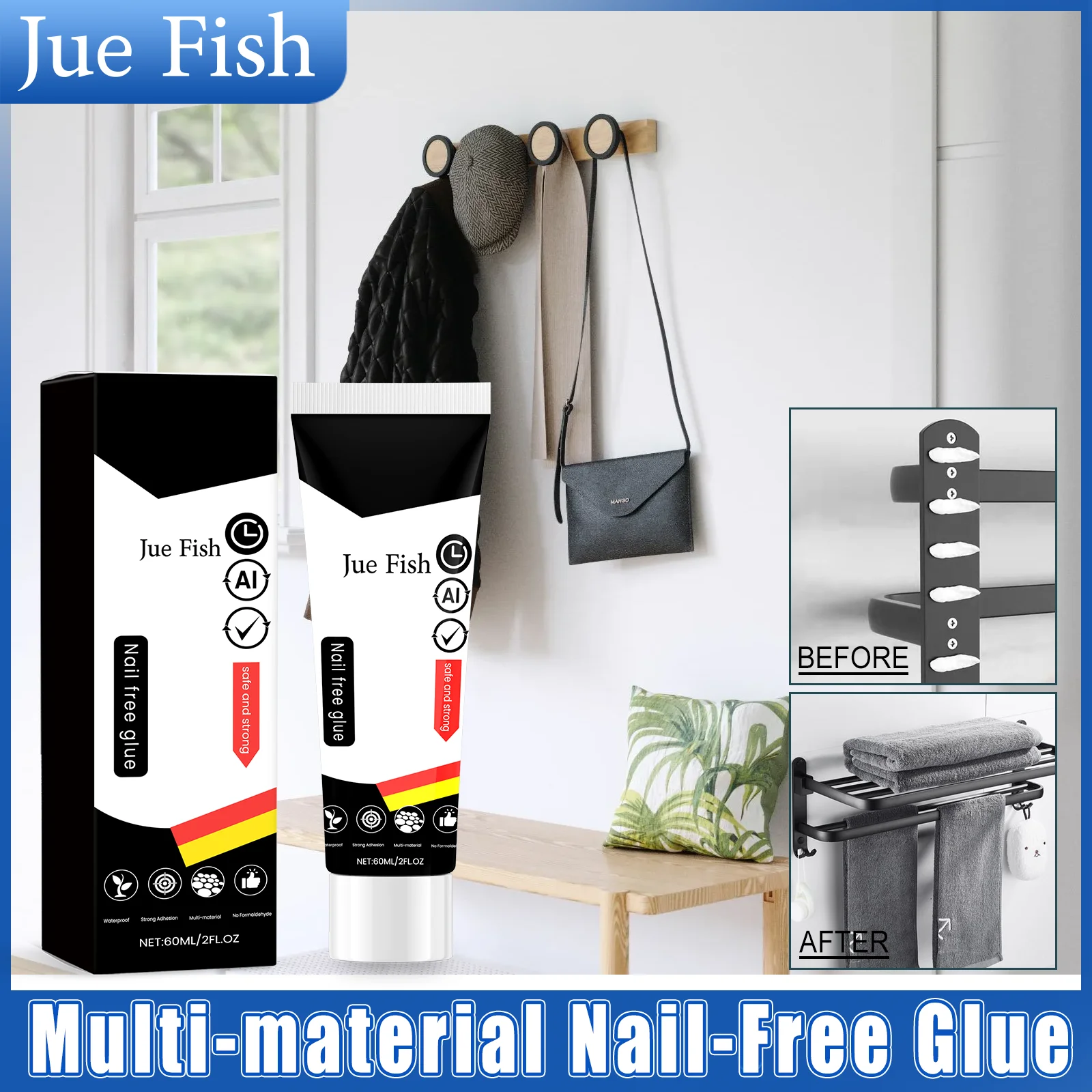 No Nail Adhesive Glue Instant Strong Hold Fast Dry For Home Wood Ceramic Multi Surface Bonding No Drilling Required 100ml
