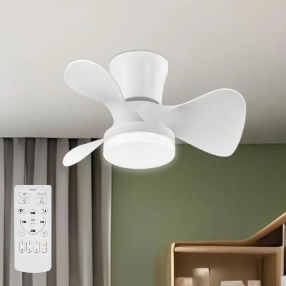 Ventilador de Techo Moderno Empotrado con Luz LED, Ventilador de 3 Aspas con Control Remoto, Luz Regulable, 6 Velocidades y Función de Temporizador, Ideal para Dormitorio, Sala de Estar, Oficina y